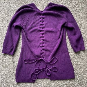 Purple Lace Up Back Sweater
